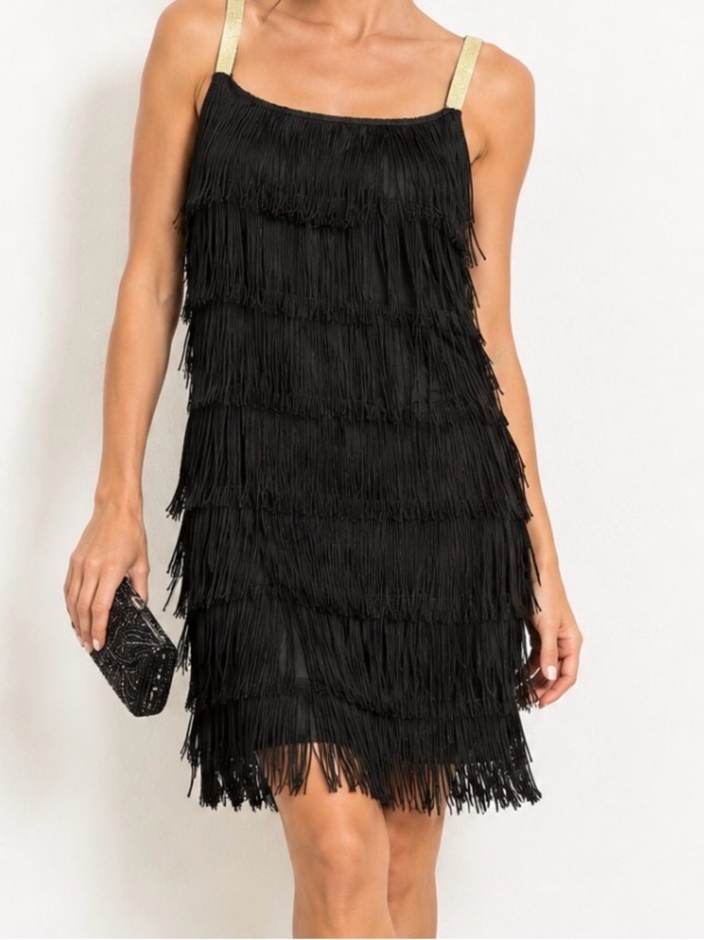 L‘Vow Women| Fringe Flapper Gold Spaghetti Straps Dress | M